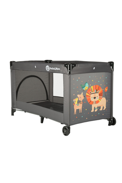 Petite&Mars Πτυσσόμενη βρεφική κούνια Koot - Lion Grey 120x60 εκ.