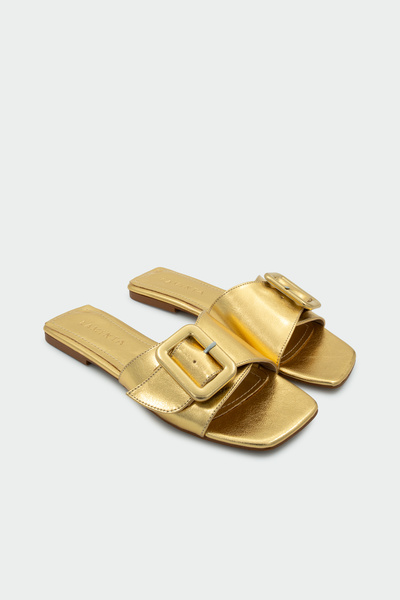 LAMİNTA Lars Buckle Detailed Women's Gold Flat Slippers