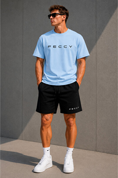 FECCY Black Women's and Men's Printed Oversized Set with Shorts