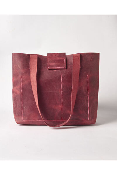 Toya Δερμάτινη Γυναικεία Τσάντα Ώμου Shopper Κόκκινη