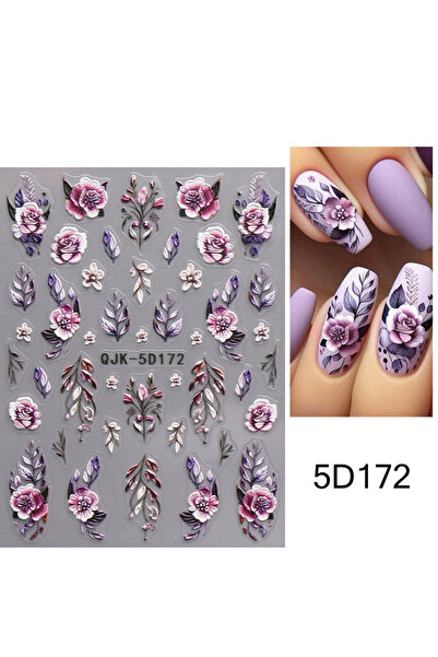 Choice4 QJK-5D172 1pcs 5D Embossed Purple Flowers Nail Art Stickers Cherry Pe...