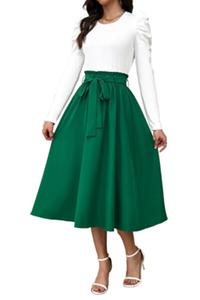 Voguet fustă midi cu fundă verde