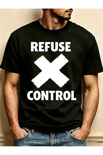 NOURAM تي شيرت رجالي بتصميم جرافيك من Refuse Control، فضفاض ومريح، مصنوع من ق...