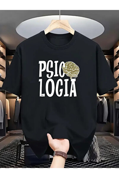 NOURAM تي شيرت رجالي بتصميم علمي مع نص وطباعة PSICOLOGIA - علم النفس الإسباني...