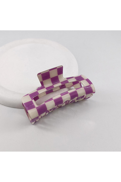 Choice4 Purple White 10.5cm Colorful Checkered Rectangle Hair Claw Clips For ...