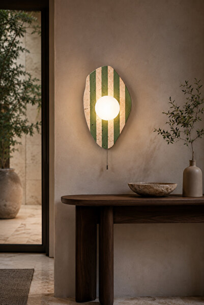 Baz Aydınlatma Travertine Green Striped Opal Glass Globe Wall Sconce G9 Bulb ...