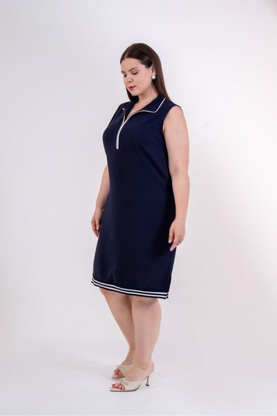 Roxxlen Rochie de damă mărime mare cu fermoar și detaliu cu dungi