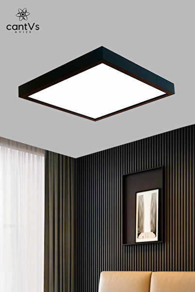 cantVs Ahşap Siyah Çerçeveli Tavan Led 60x60cm Panel Aydınlatma Avize Salon Y...
