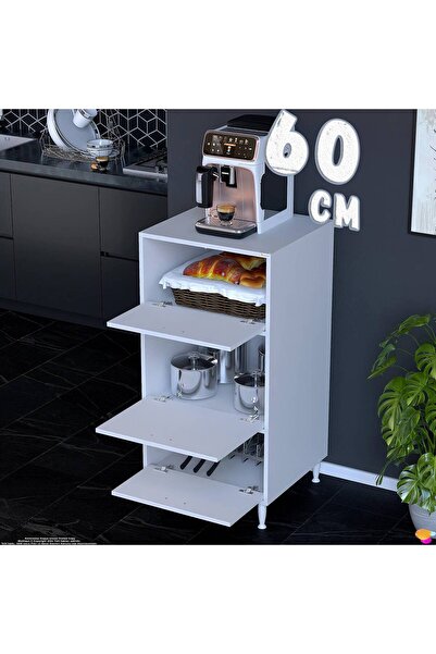 Modilayn Silva 60x119,2x48 cm 3 Kapaklı Çok Amaçlı Mutfak Kiler Dolabı - Fırı...