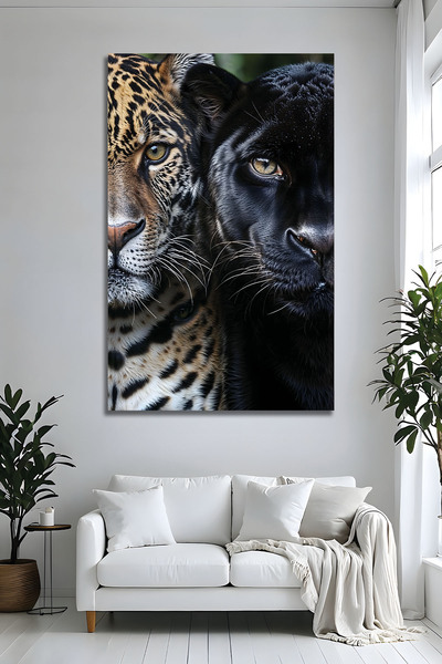 Parıltı Yayınları Pictură modernă pe sticlă cu leopard și pantera neagră
