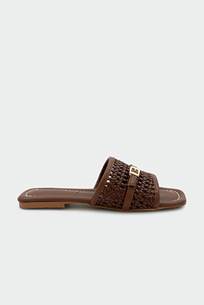 LAMİNTA Elara Braided Buckle Detailed Women's Bitter Brown Flat Slippers
