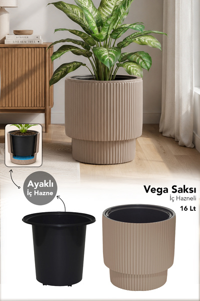 Meleni Home Modern Büyük Saksı - İç Hazneli Plastik Salon Bahçe Dekorasyon Pl...