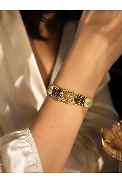ORENDAJEWELRY Kaplan Gözü Doğal Taşlı El Yapımı Deri Makrome Bileklik