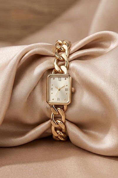 The Watch Hienas Women's Gold Chain Cord Watch – Square Case with White Dial,...