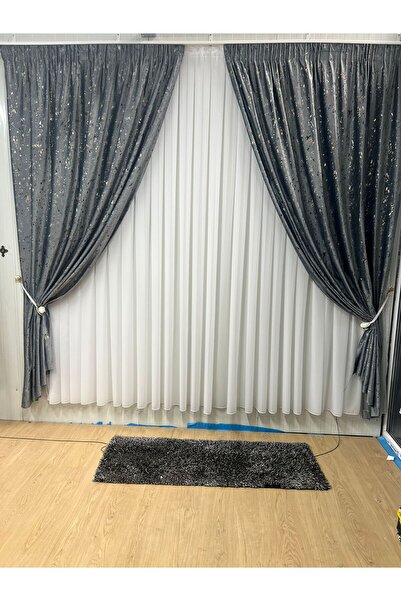 Metropolitan Concept Alicante Printed Velvet Curtain Set Marble Pattern Semi ...