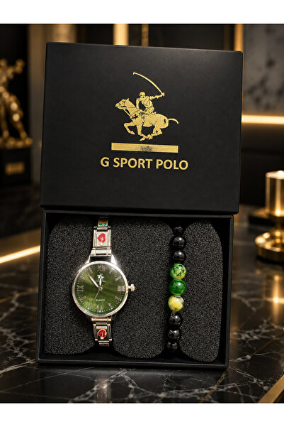 Generic Brand Women's Wristwatch and Natural Stone Bracelet Set Green Dial Me...