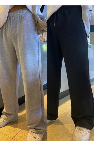 STRAVON Men's Black-Grey Baggy Fit Relaxed Cut Wide Leg 2 Thread Sweatpants