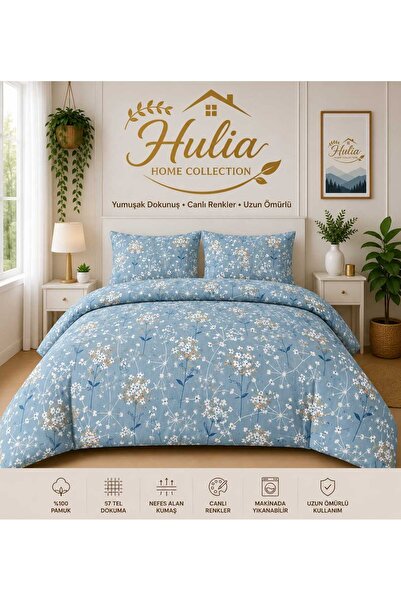 hulia home Ranforce Elastic Sheet Duvet Cover Set Double Size Cotton Soft Tex...
