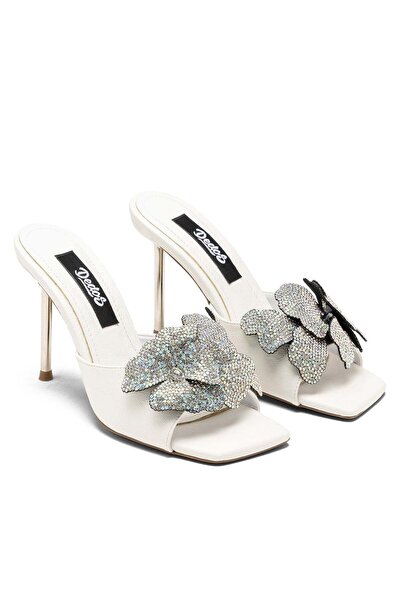 Dedos Women's High Thin Heeled Stone Embellished Bow Detailed Evening Dress S...