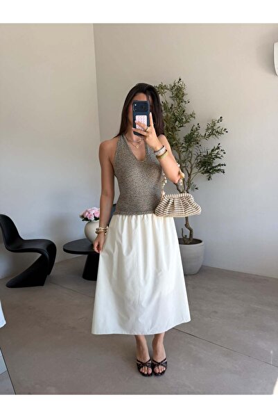 Bade Butik Ecru backless knit detailed dress