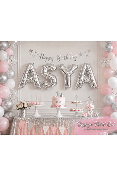 Dizayn Parti Evi ASYA İsimli Gold ve Gümüş Folyo Harf Balon Seti 76 Cm – Kişi...