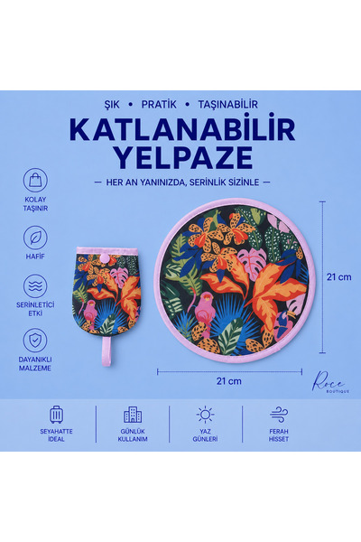 RoseCo00 Katlanabilir Kolay Taşınabilir Çıtçıtlı Yuvarlak Anahtarlık Yelpaze ...