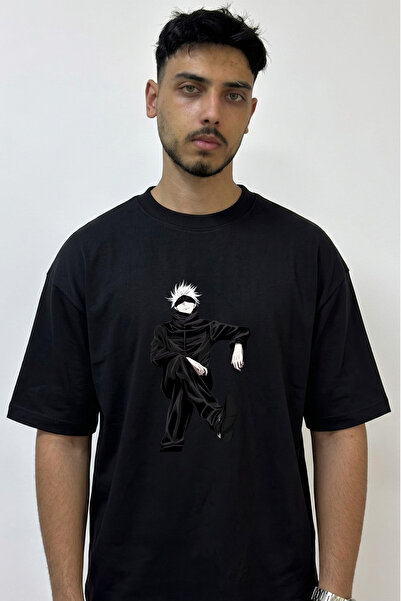Anetos Gojo Satoru_38 Design Printed Oversize Black T-Shirt