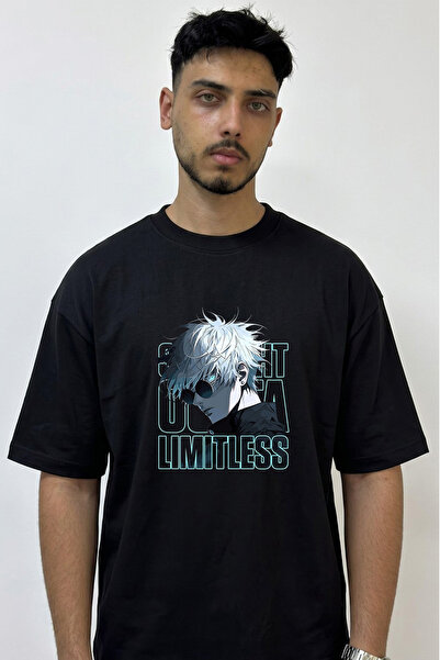 Anetos Gojo Satoru_71 Design Printed Oversize Black T-Shirt