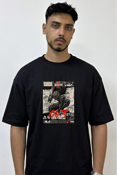 Anetos Berserk Guts Design Printed Oversize Black T-Shirt