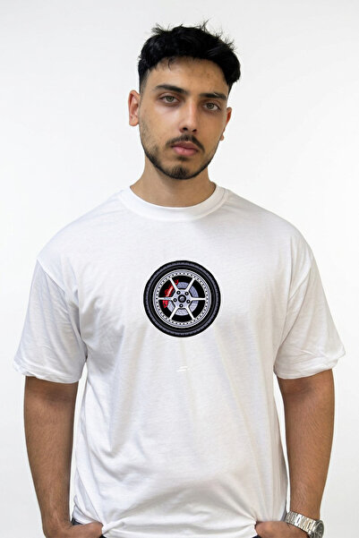 Anetos Sports Wheel Brake Design Printed Oversize White T-Shirt