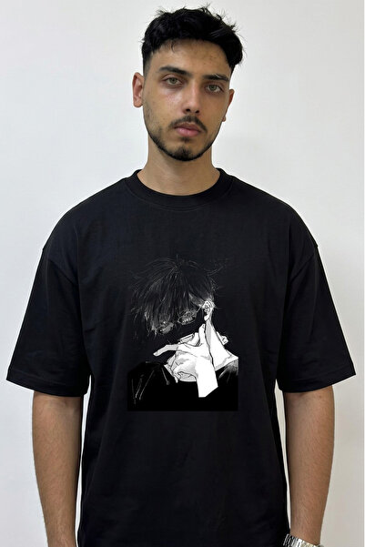 Anetos Gojo Satoru_39 Design Printed Oversize Black T-Shirt