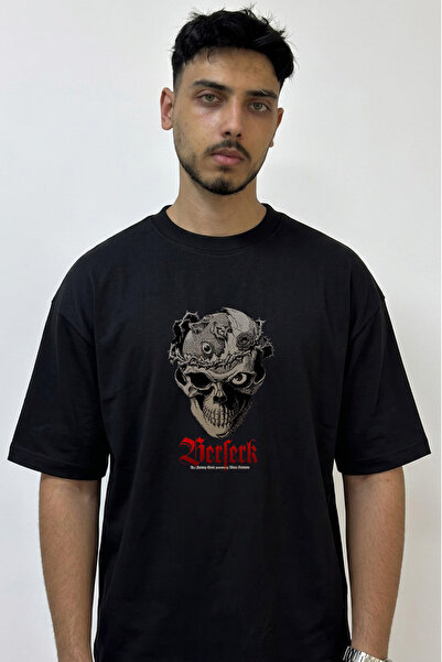 Anetos Berserk Skull Knight_1 Σχέδιο με στάμπα, μαύρο μπλουζάκι μεγάλου μεγέθους