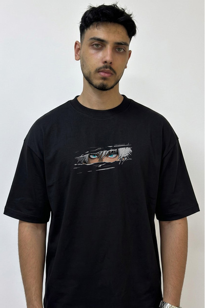 Anetos Gojo Satoru_64 Design Printed Oversize Black T-Shirt