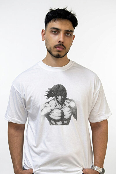 Anetos Attack Titan Design Printed Oversize White T-Shirt
