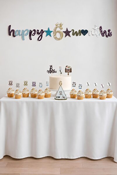 Patladı Gitti 6 Ay Temalı Erkek Bebek Parti Seti – 6 Months Banner, Pasta Süs...
