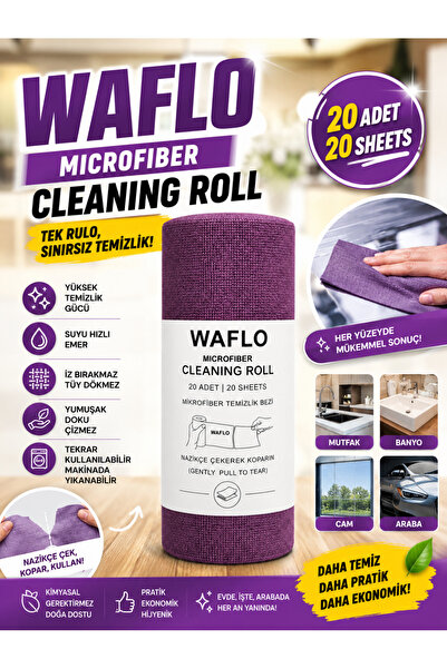 WAFLO 20'li Mikrofiber Temizlik Bezi Rulosu 25x25 cm