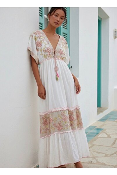 laviyonsa Embroidered Bohemian Long Cotton Viscose Lined Dress Std 36-40