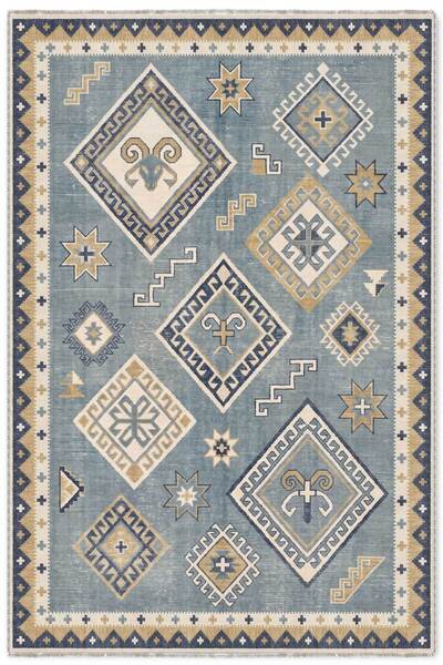 Pastel Home Eskitme Mavi Şönil Halı Kilim Yoluk Kaymaz Yıkanabilir Mutfak Kor...