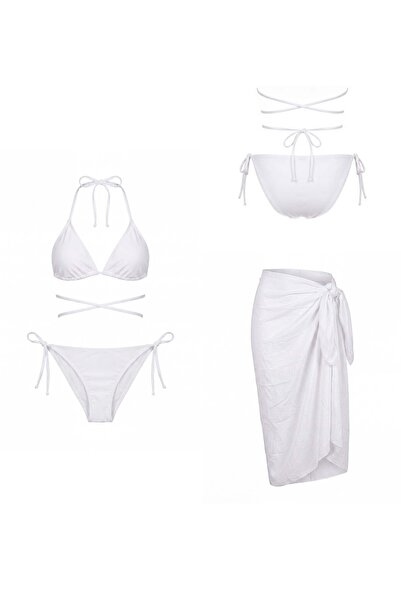 vawensea Kadın Pareolu İpli Bikini Takımı Beyaz