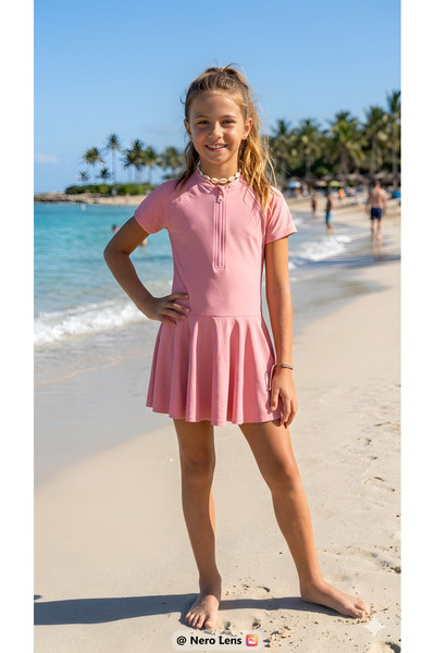 trandbaby Girl's Swimsuit with Zippered Flounce Shorts Uv Protection