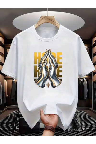 NOURAM Men's Summer Streetwear T-Shirt with 'HOPE MAKE IT HAPPEN' Print - Lig...