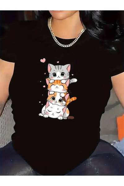 17TAKI cotton Short Sleeve T-Shirt with Cute Stack Design, Ideal Home Living ...