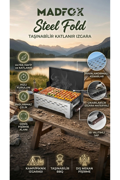 MADFOX SteelFold Paslanmaz Çelik Katlanabilir Mangal SİLVER