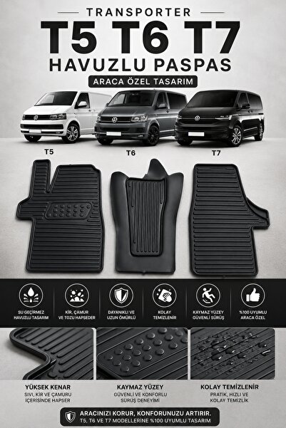 Black Gold Volkswagen Transporter T5 T6 T7 Havuzlu Oto Paspas 3 Parça Araca Ö...