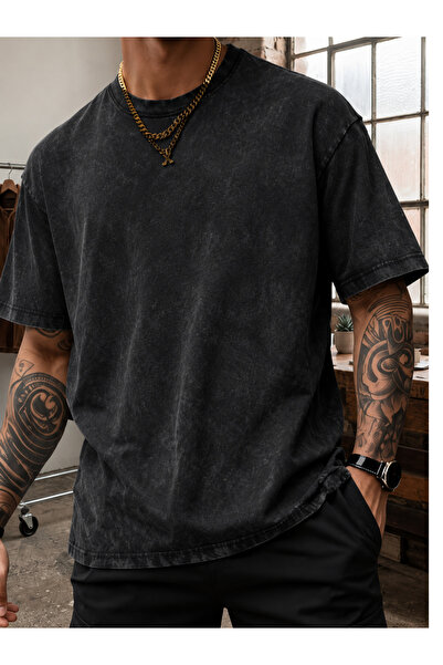 ELAN WEAR تي شيرت كبير الحجم للجنسين قابل للغسل، تي شيرت مغسول بتصميم عتيق عل...
