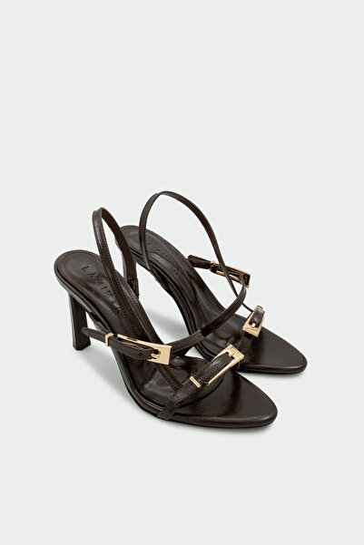 LAMİNTA Bolide Gold Buckle Detailed Women's Bitter Brown Heeled Shoes