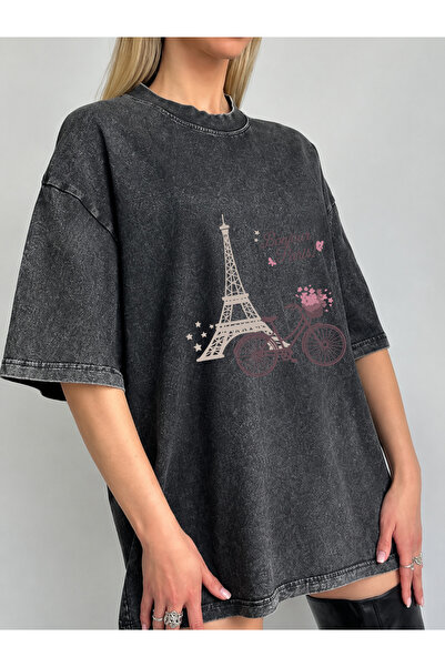 Pink Sky Μπλουζάκι Unisex Oversize με εφέ ξεβαμμένου υφάσματος, Vintage Stree...