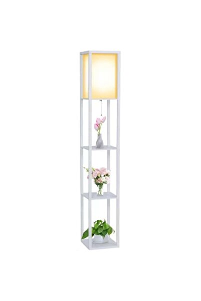 Kardett Lampadar cu 3 rafturi, Bibliotecă cu lampă LED, Alb, 160 cm, Rafturi ...