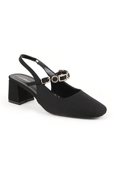 Libero Women's High Heel Shoes Suede Look Stone Buckle Detailed Slingback Sty...