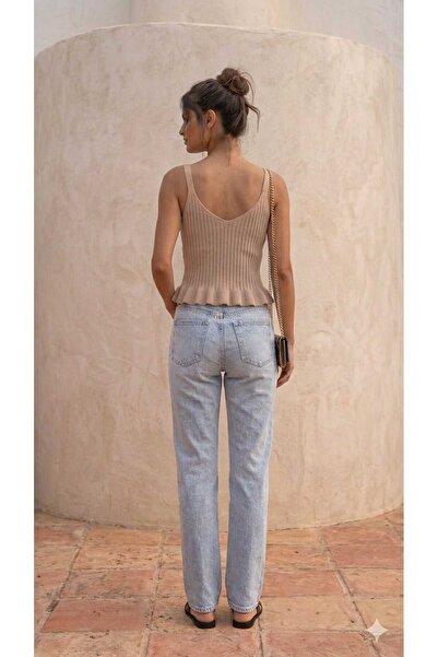 FİFTY ONE Women's Ribbed Firfir Detail Knitwear Tank Top Blouse